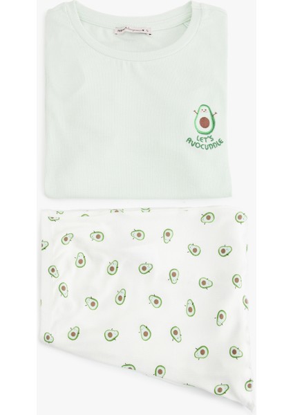 Viskon Avokado Baskılı Şortlu Pijama Takımı