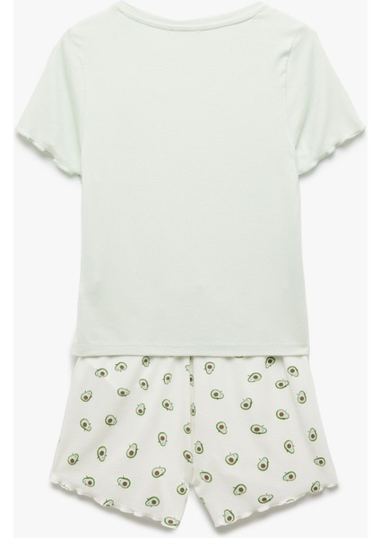 Viskon Avokado Baskılı Şortlu Pijama Takımı