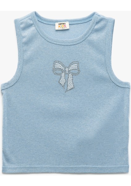 Pamuklu Slim Fit Bisiklet Yaka Kolsuz Fiyonk Detaylı Crop Atlet