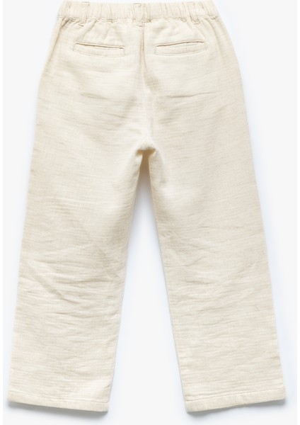 Beli Lastikli Düğmeli Keten Karışımlı Pamuklu Basic Pantolon