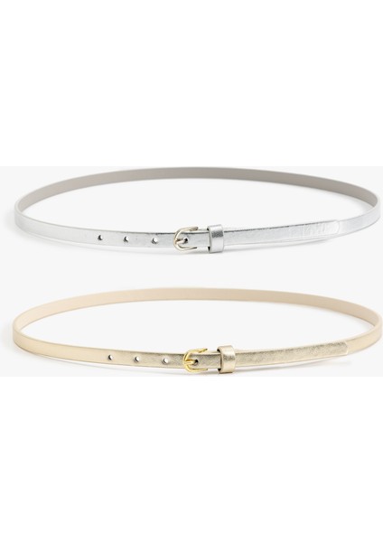 Tokalı Metalik Çok Renkli 2'li Ince Kemer Seti fiyatları