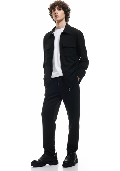 Beli Bağcıklı Cep Detaylı Viskon Karışımlı Slim Fit Pantolon
