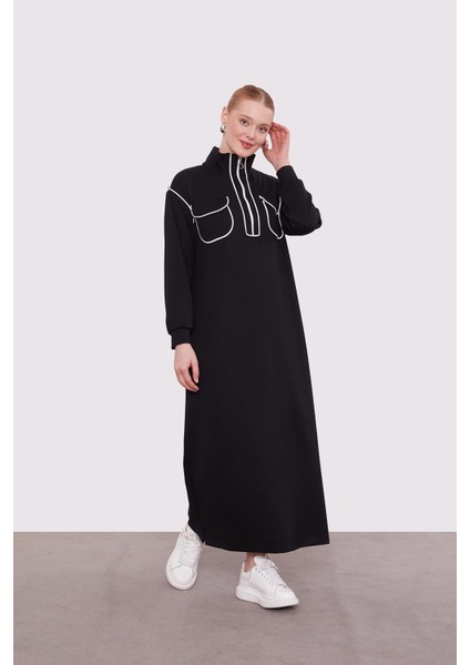 Siyah Çizgi Cep Detaylı Elbise fiyatları