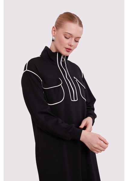 Siyah Çizgi Cep Detaylı Elbise fırsatları