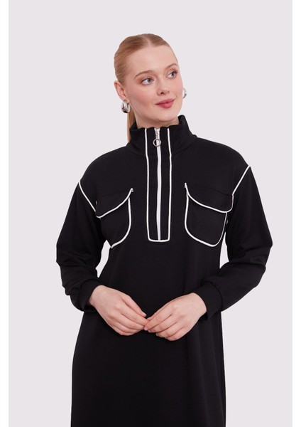 Siyah Çizgi Cep Detaylı Elbise indirimleri