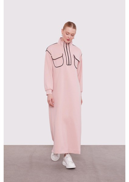 Pudra Çizgi Cep Detaylı Elbise fiyatları