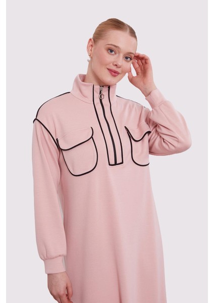 Pudra Çizgi Cep Detaylı Elbise fırsatları