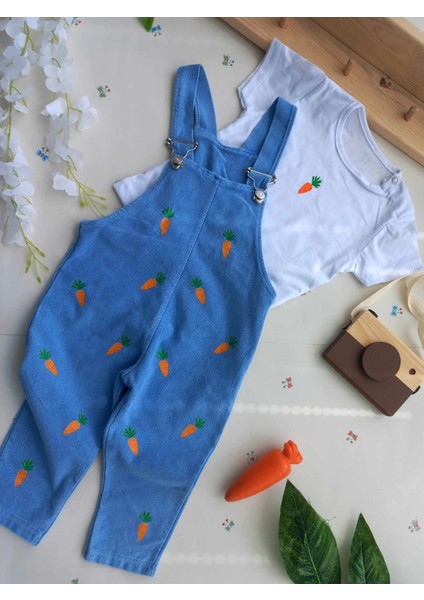 Kız Erkek Bebek Çocuk Jean Salopet 2' Li Kot Tulum Takim