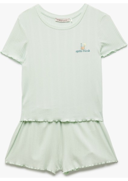 Kaşkorse Modal Kumaş Kısa Kollu Şortlu Pijama Takımı