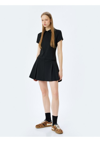 Kalın Piliseli Slim Fit Kısa Kollu Fermuarlı Mini Elbise fiyatları