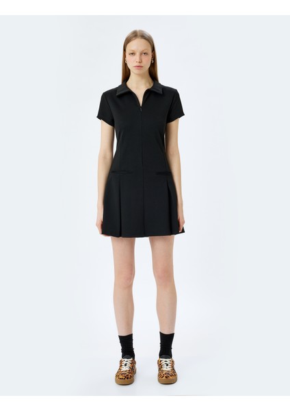 Kalın Piliseli Slim Fit Kısa Kollu Fermuarlı Mini Elbise modelleri