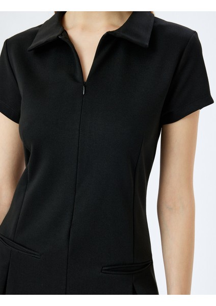 Kalın Piliseli Slim Fit Kısa Kollu Fermuarlı Mini Elbise indirimleri