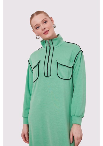 Yeşil Çizgi Cep Detaylı Elbise fırsatları