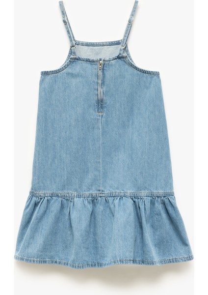 Ip Askılı Oversize Pamuklu Pileli Denim Elbise