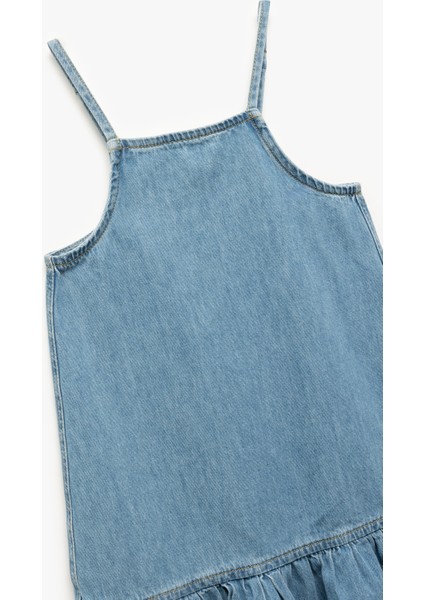 Ip Askılı Oversize Pamuklu Pileli Denim Elbise