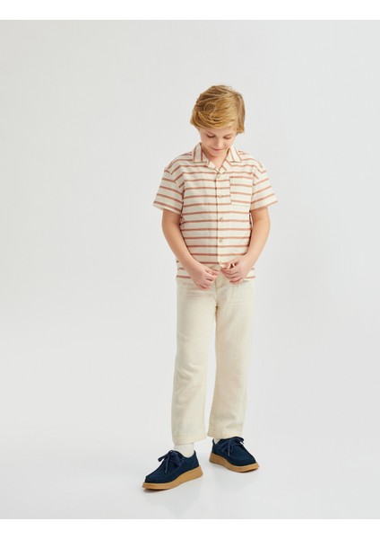 Beli Lastikli Düğmeli Keten Karışımlı Pamuklu Basic Pantolon