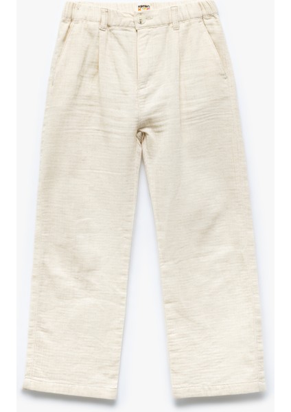 Beli Lastikli Düğmeli Keten Karışımlı Pamuklu Basic Pantolon modelleri