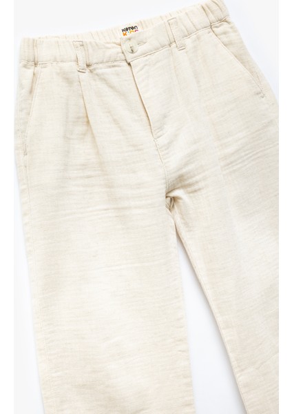Beli Lastikli Düğmeli Keten Karışımlı Pamuklu Basic Pantolon indirimleri