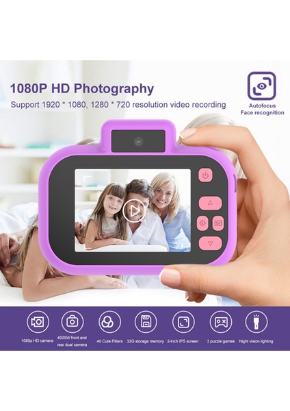 Çocuk Kamerası Yüksek Çözünürlüklü 4000W Ön Arka Çift Kamera 2 Inç 1080P Hd Ekran Dijital Kamera Fotoğrafçılığı, A (Yurt Dışından) fırsatları
