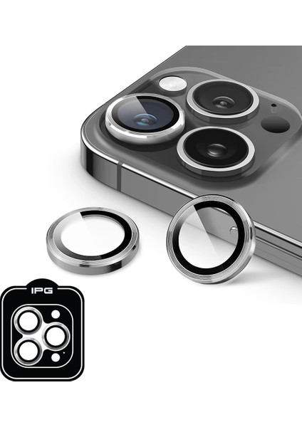 iPhone 15 Pro / Pro Max Için Ipg Prolens Kamera Lens Koruyucu Alüminyum CD Çerçeveli, Kırılmaz Cam, Ultra Hd