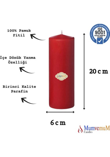 6 x 20 Kırmızı Silindir Mum fiyatları