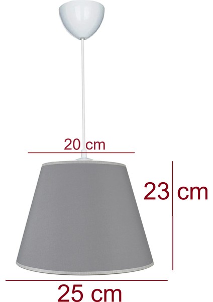 Konik 20 x 25 Gri 3.lü Set Kumaş Kaplama Yatak Odası Genç ve Çocuk Odası Avize ve Abajur Seti.