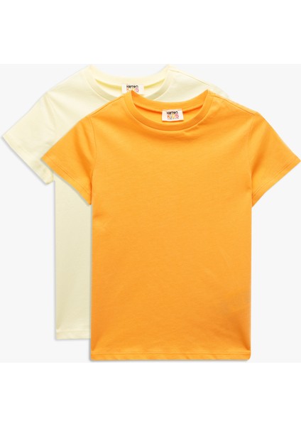 Pamuklu Kısa Kollu Bisiklet Yaka 2'li Basic Tişört Seti