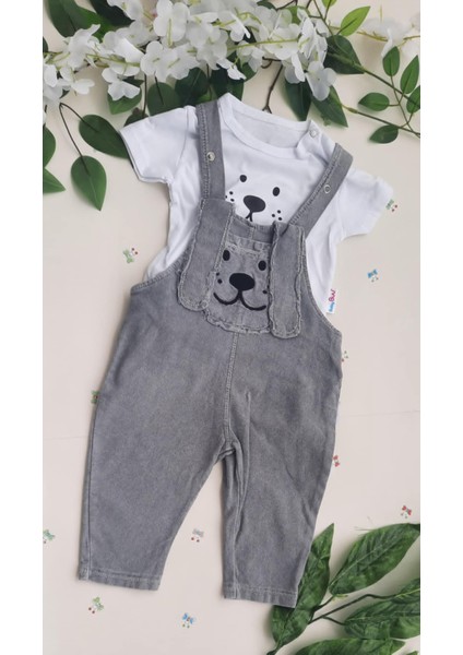 Kız Erkek Bebek Çocuk Jean Salopet 2' Li Kot Tulum Takim