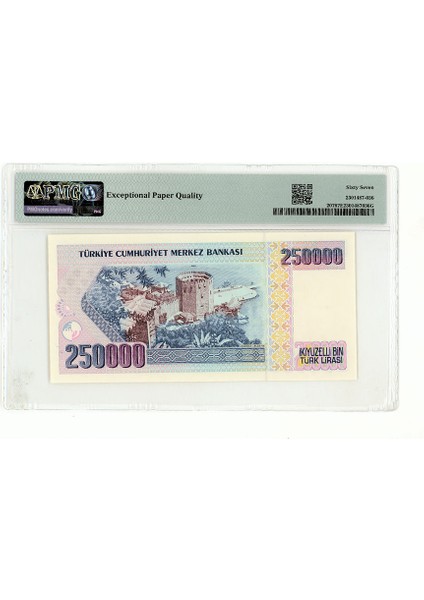 7. Emisyon 250 000 Türk Lirası Nd 1992 PICK#207 Pmg 67 Epq - Unc Sertifikali Banknot fiyatları