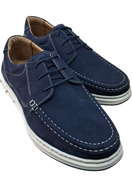 W379 Erkek Deri Bağcıklı Loafer Comfort Ayakkabı Nubuk Lacivert