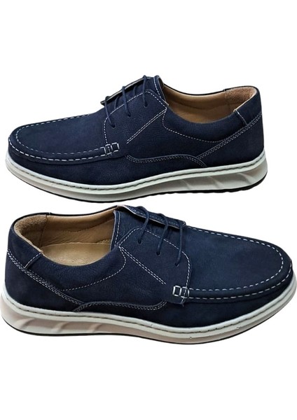 W379 Erkek Deri Bağcıklı Loafer Comfort Ayakkabı Nubuk Lacivert modelleri