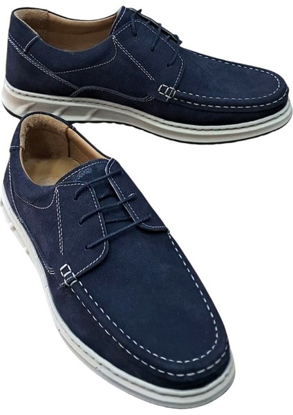 W379 Erkek Deri Bağcıklı Loafer Comfort Ayakkabı Nubuk Lacivert fırsatları