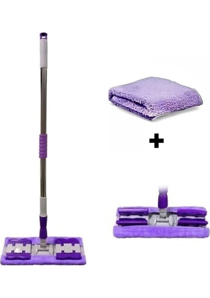 Mor Teleskopik Mandallı Mikrofiber Sihirli Mop Yüzey Temizleyici (Duvar,fayans,yer,cam)