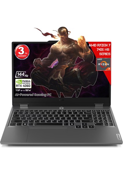 Loq 15ARP9 Aı Amd Ryzen 7-7435HS 12GB Ddr5 512GB SSD RTX4060 8gddr6 15.6 IPS 144Hz Fhd Freedos 83JC00FJTR Dizüstü Bilgisayar (Yapay Zeka Destekli)