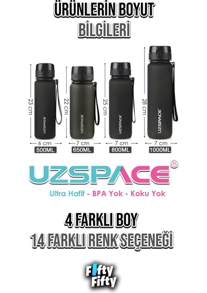 Fiftyfifty 2li Set 1000ML 1litre Tritan Su Matarası
