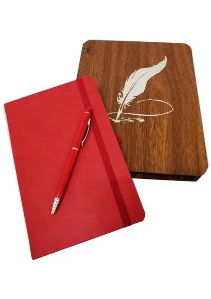 Dekoratif Hediyelik Ahşap Kutulu Defter Kalem