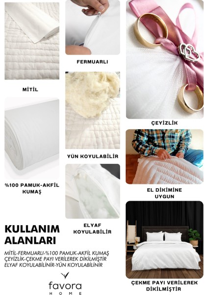 Yorgan Astar Şiltesi %100 Pamuk Çift Kişilik Fermuarlı Yorgan Iç