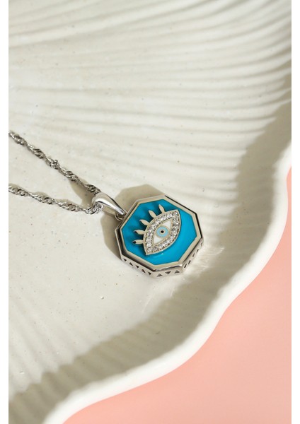 Kadın 925 Ayar Gümüş Zirkon Taşlı Lazer Mineli Nazar Kolye modelleri