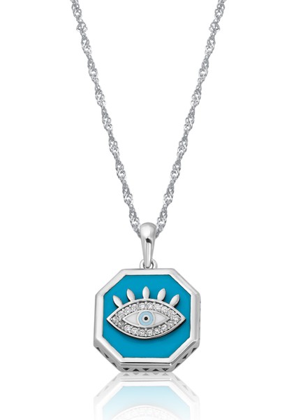 Kadın 925 Ayar Gümüş Zirkon Taşlı Lazer Mineli Nazar Kolye fırsatları