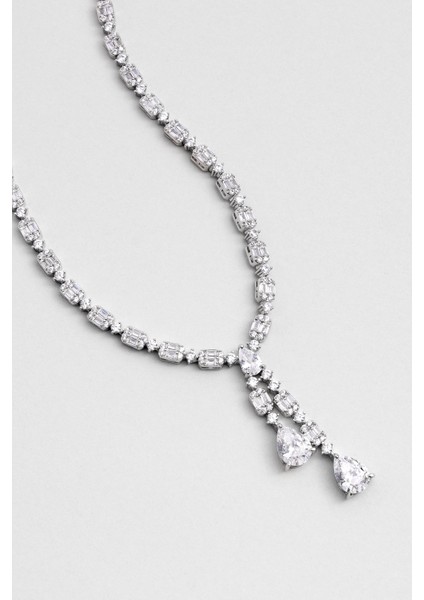 Kraliyet 18 Ayar Beyaz Altın Kaplama Gümüş Gerdanlık modelleri