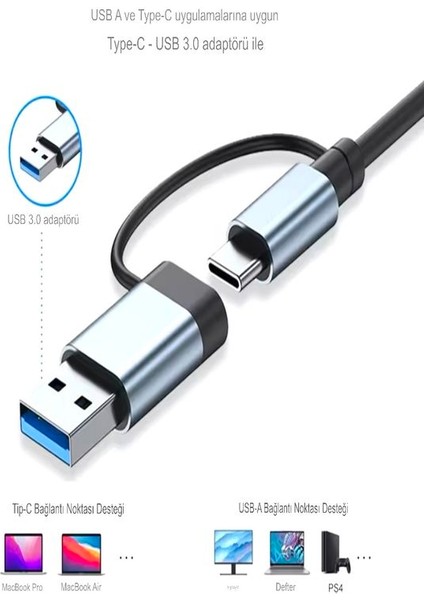Usb-C Hub 4in1 Dönüştürücü - 2 Usb, 2 Type-C Port, Metalik Usb-C Çoklayıcı Plus&play