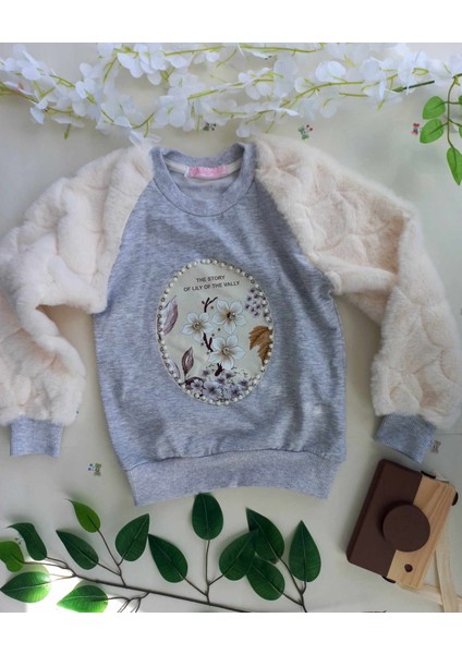 M.ç Family Store Peluş Kollu Iki Iplik Şardonlu Taşlı Kız Çocuk Sweatshırt 5 - 6- 7-8- 9 -10 -11-12 fırsatları