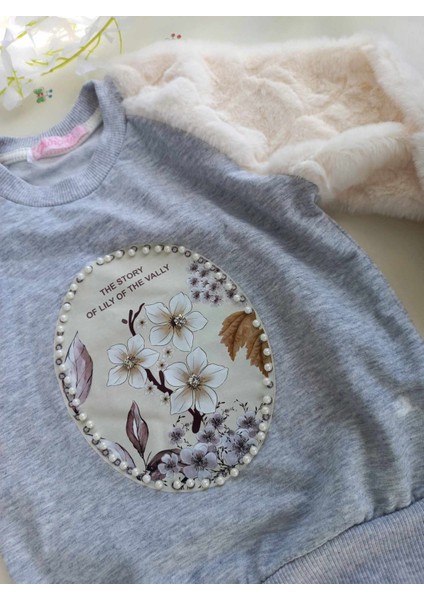 M.ç Family Store Peluş Kollu Iki Iplik Şardonlu Taşlı Kız Çocuk Sweatshırt 5 - 6- 7-8- 9 -10 -11-12 indirimleri