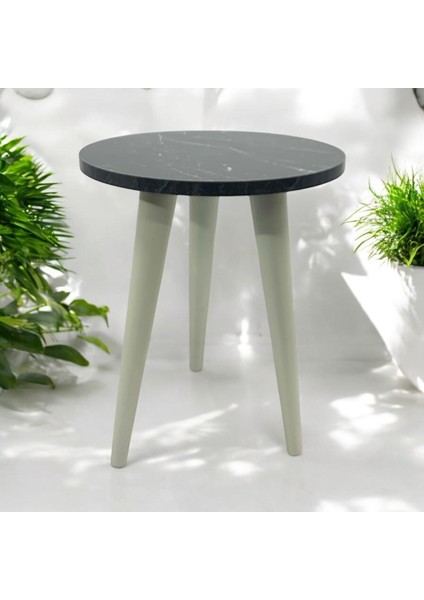 Zigon Sehpa (Siyah Mermer) Beyaz Ayaklı fırsatları