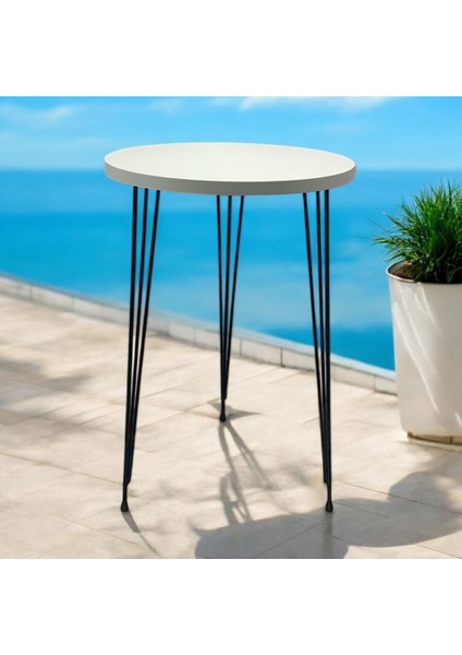 Zigon Sehpa ( Beyaz ) Metal Tel Ayak 37 Çap