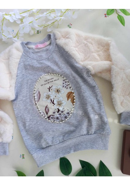 M.ç Family Store Peluş Kollu Iki Iplik Şardonlu Taşlı Kız Çocuk Sweatshırt 5 - 6- 7-8- 9 -10 -11-12 fırsatları