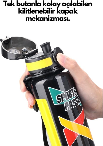 1200ML Büyük Boy Sports Passion Kayma Yapmayan Tutma Bölmeli Tritan Su Matarası