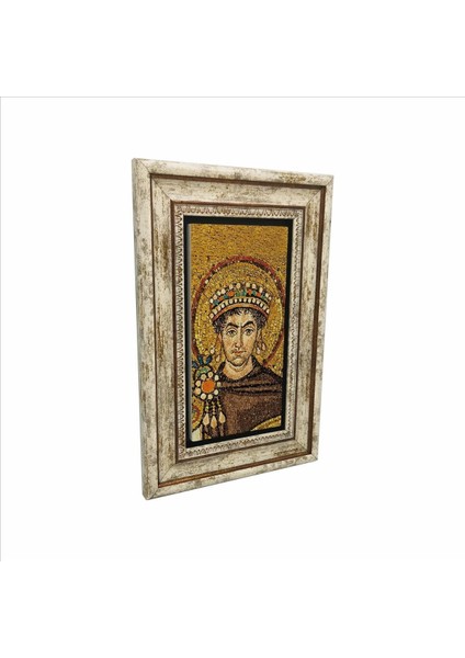 Bizans Kralı I. Justinianus (Jüstinyen) Mozaiği Baskılı Taş Tablo 20X30