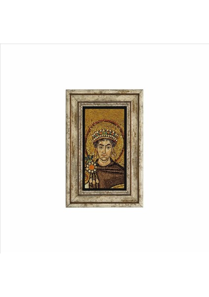 Bizans Kralı I. Justinianus (Jüstinyen) Mozaiği Baskılı Taş Tablo 20X30