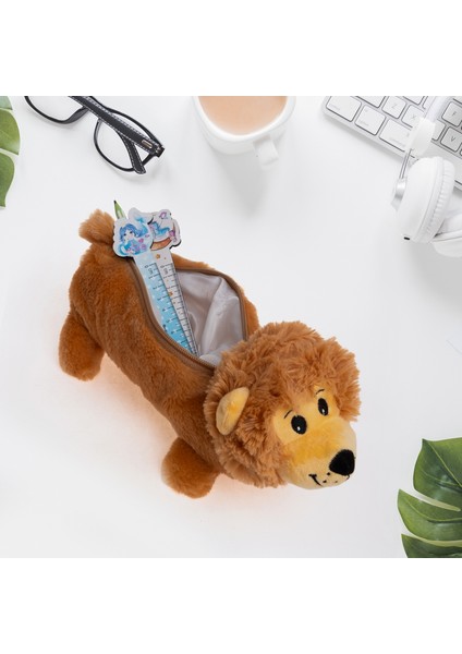 Aslan 3D Pelüş Fermuarlı Yatay Kalem Kutu